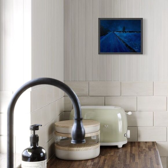 Original Oil Painting Landscape Winter Nocturne Blue Night Lights 8x10 Signed - Picture 7 of 7